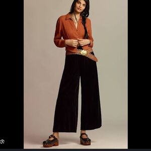 Anthropologie Somerset Black Velvet High Rise Wide Leg Crop Pants Small 4/6 New